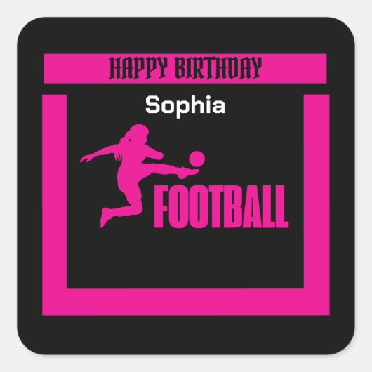 サッカー選手ガール、誕生日ガールチーム スクエアシール (正面)