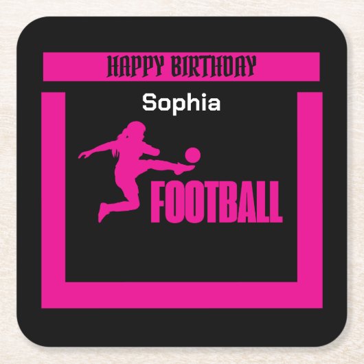 サッカー選手ガール、誕生日ガールチーム スクエアペーパーコースター (正面)