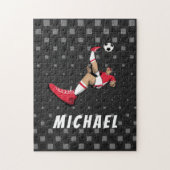 サッカー選手キックイラストレーションパーソナライズされたブラック ジグソーパズル (縦)