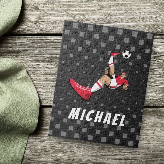 サッカー選手キックイラストレーションパーソナライズされたブラック ジグソーパズル