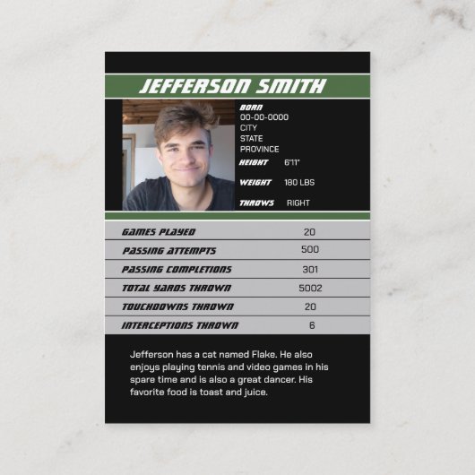 サッカー選手トレーディングカーカスタムドのギフトinグリーン コーリングカード (裏面)