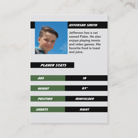 サッカー選手トレーディングカードライトグレーグリーン コーリングカード (裏面)