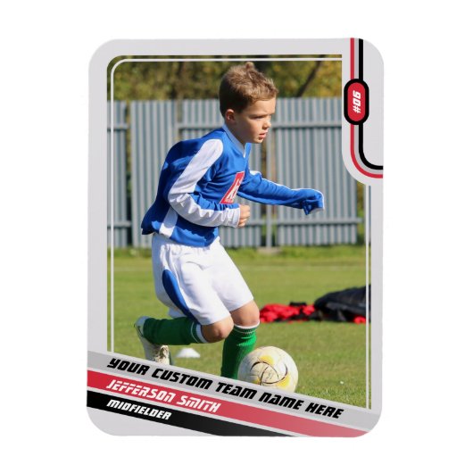 サッカー選手トレーディングカードライトグレーレッド マグネット (縦)