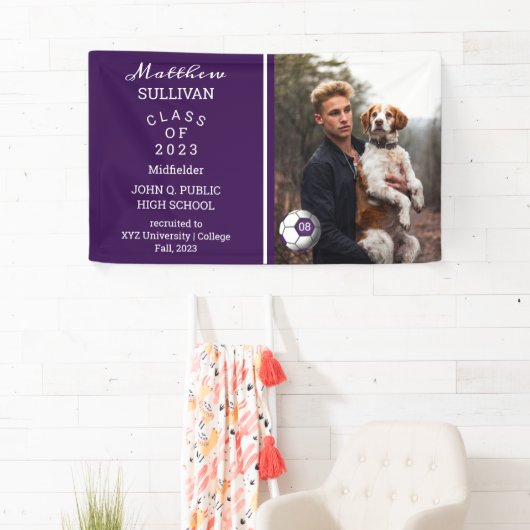 サッカー選手フォトパープル卒業バナー 横断幕 (インサイチュ)