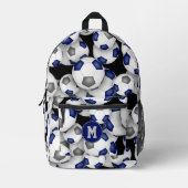サッカー選手モノグラムのの青い灰色のチームカラー プリントバックパック (正面)