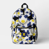 サッカー選手モノグラムのの青い金ゴールドチームカラー プリントバックパック (正面)