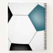 サッカー選手モノグラムティール（緑がかった色）ブラック ノートブック (裏面)