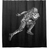 サッカー選手ランニングのクォーターバックブラックシルバー シャワーカーテン (正面)