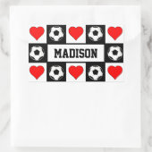 サッカー選手名前をカスタムするサッカーボール&ハート 長方形シール (バッグ)