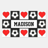 サッカー選手名前をカスタムするサッカーボール&ハート 長方形シール (正面)