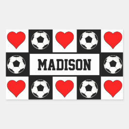 サッカー選手名前をカスタムするサッカーボール&ハート 長方形シール
