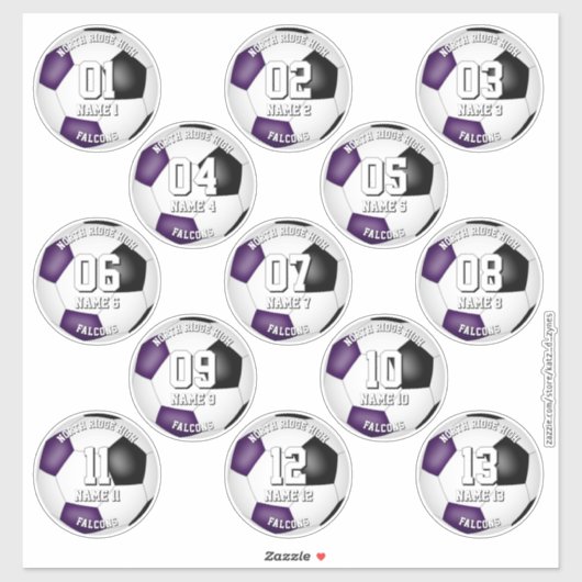 サッカー選手13人の紫色のチームカラー シール (シート)