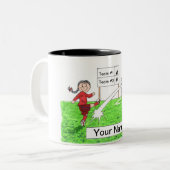 サッカー選手,女性 – 漫画パーソナライズされたギフト ツートーンマグカップ (正面左)