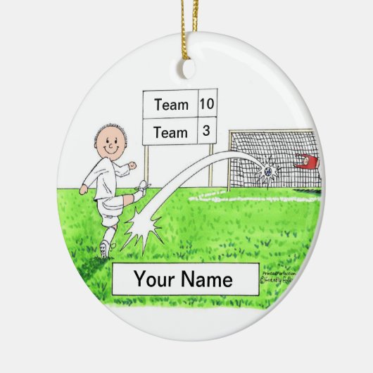 サッカー選手 – 男性、白の制服 セラミックオーナメント (左)