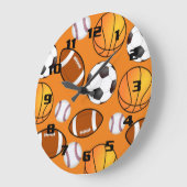 サッカー野球のスポーツパターン ラージ壁時計 (傾斜)