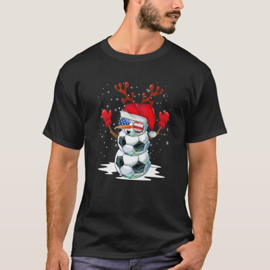 サッカー雪だるまクリスマスパジャマスサンタハットサングラス Tシャツ (正面)