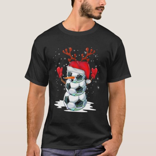 サッカー雪だるまクリスマスパジャマスサンタハットトナカイ Tシャツ (正面)