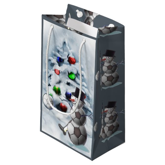 サッカー雪だるまクリスマス スモールペーパーバッグ (正面アングル)