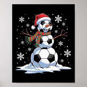 サッカー雪だるまサッカー選手サンタハットクリスマスF ポスター