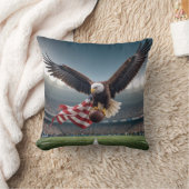サッカー飛んでいると旗を持つハゲのワシ クッション (ブランケット)