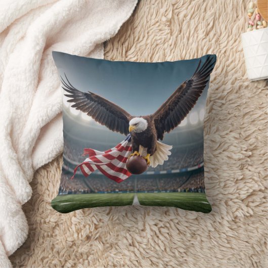 サッカー飛んでいると旗を持つハゲのワシ クッション (ブランケット)