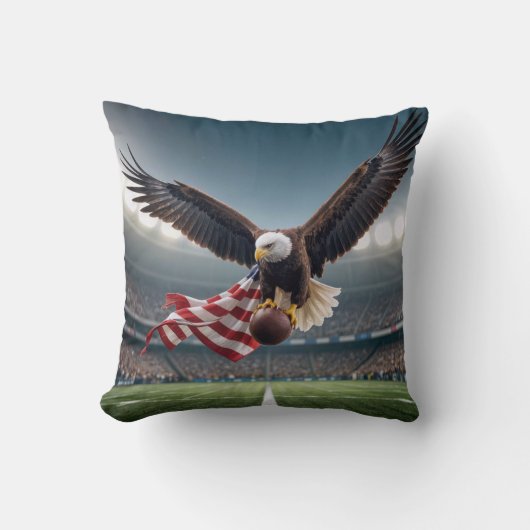 サッカー飛んでいると旗を持つハゲのワシ クッション (正面)