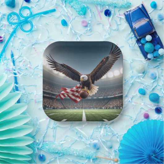 サッカー飛んでいると旗を持つハゲのワシ ペーパープレート (パーティー)