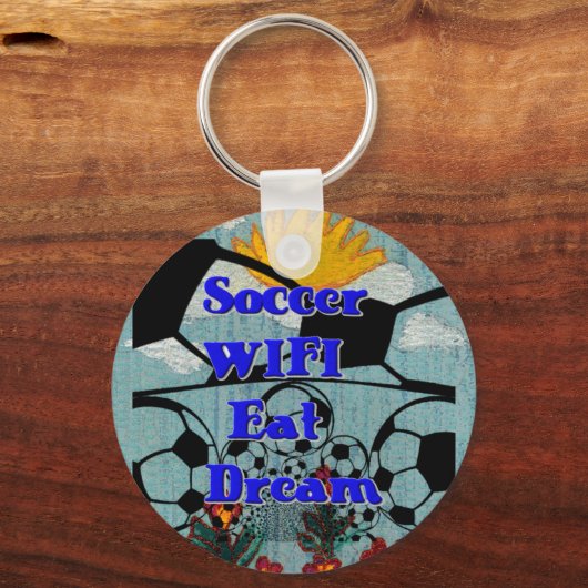 サッカー食べWIFIドリーム – おもしろいスポーツアートプリント キーホルダー (正面)