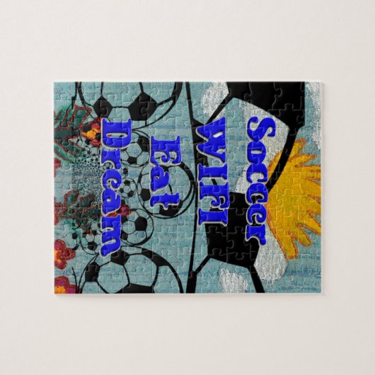 サッカー食べWIFIドリーム – おもしろいスポーツアートプリント ジグソーパズル (横)