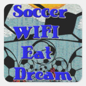 サッカー食べWIFIドリーム – おもしろいスポーツアートプリント スクエアシール (正面)
