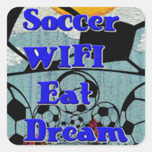 サッカー食べWIFIドリーム – おもしろいスポーツアートプリント スクエアシール