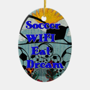 サッカー食べWIFIドリーム – おもしろいスポーツアートプリント セラミックオーナメント