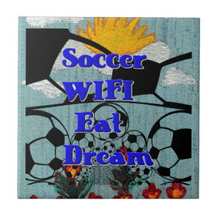 サッカー食べWIFIドリーム – おもしろいスポーツアートプリント タイル