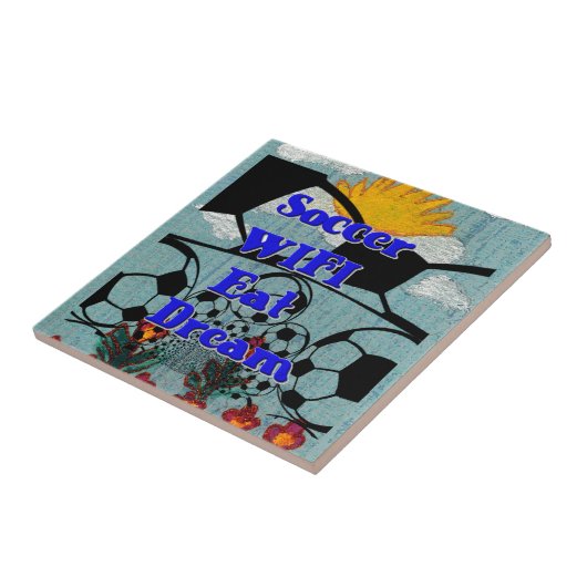 サッカー食べWIFIドリーム – おもしろいスポーツアートプリント タイル (側面)