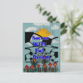 サッカー食べWIFIドリーム – おもしろいスポーツアートプリント ポストカード (スタンド正面)