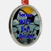 サッカー食べWIFIドリーム – おもしろいスポーツアートプリント メタルオーナメント (右)