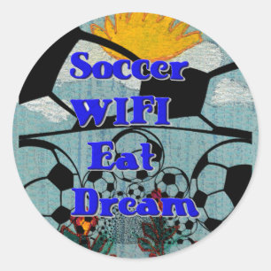 サッカー食べWIFIドリーム – おもしろいスポーツアートプリント ラウンドシール
