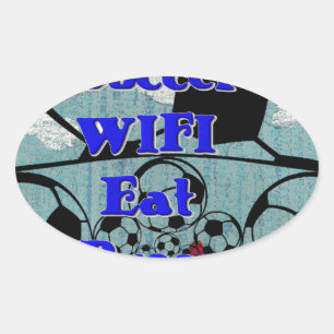 サッカー食べWIFIドリーム – おもしろいスポーツアートプリント 楕円形シール