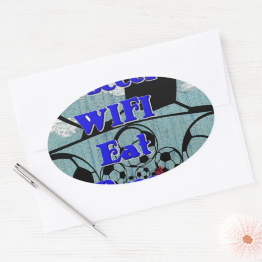サッカー食べWIFIドリーム – おもしろいスポーツアートプリント 楕円形シール (封筒)