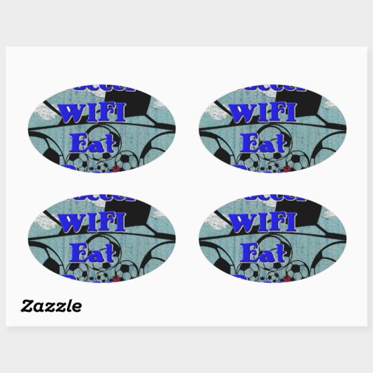 サッカー食べWIFIドリーム – おもしろいスポーツアートプリント 楕円形シール (シート)