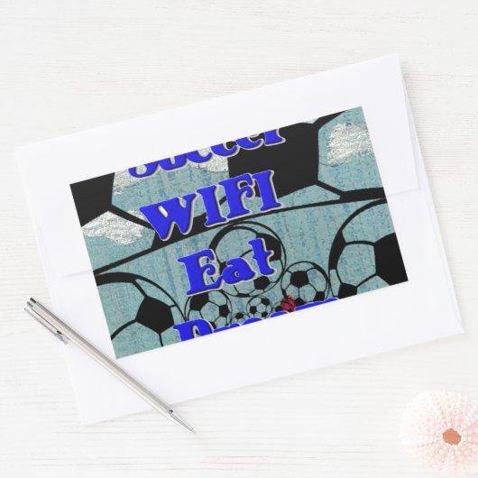 サッカー食べWIFIドリーム – おもしろいスポーツアートプリント 長方形シール (封筒)