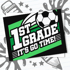 サッカー1年生サッカーの初日新学期 ポストカード