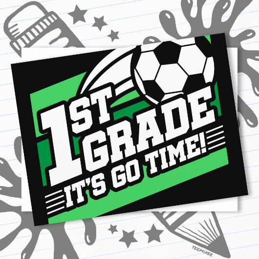 サッカー1年生サッカーの初日新学期 ポストカード