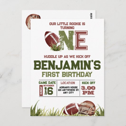 サッカー1年目のダウンサッカーBIrthdayパーティー ポストカード (正面/裏面)