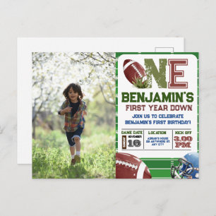 サッカー1年目のダウンフォト誕生日 ポストカード