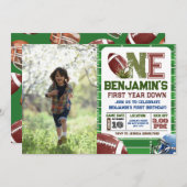 サッカー1年目のダウンフォト誕生日 招待状 (正面/裏面)