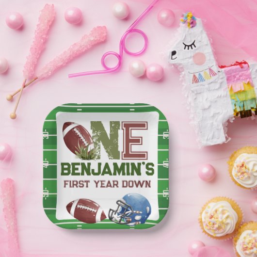 サッカー1年目のダウン誕生日 ペーパープレート (パーティー)