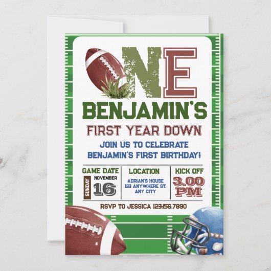 サッカー1年目のダウン誕生日 招待状 (正面)