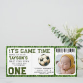 サッカー1年目を終える1歳の誕生日チケット写真 招待状 (スタンド正面)