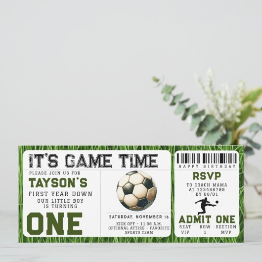 サッカー1年目を終える1歳の誕生日チケット 招待状 (スタンド正面)
